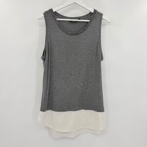 Apt. 9 Womens Gray Beaded Neckline Layered Hem Tank Top Sleeveless Shirt Large